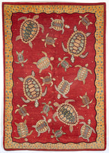 South Persian New wool rug with turtles swimming over a madder red field