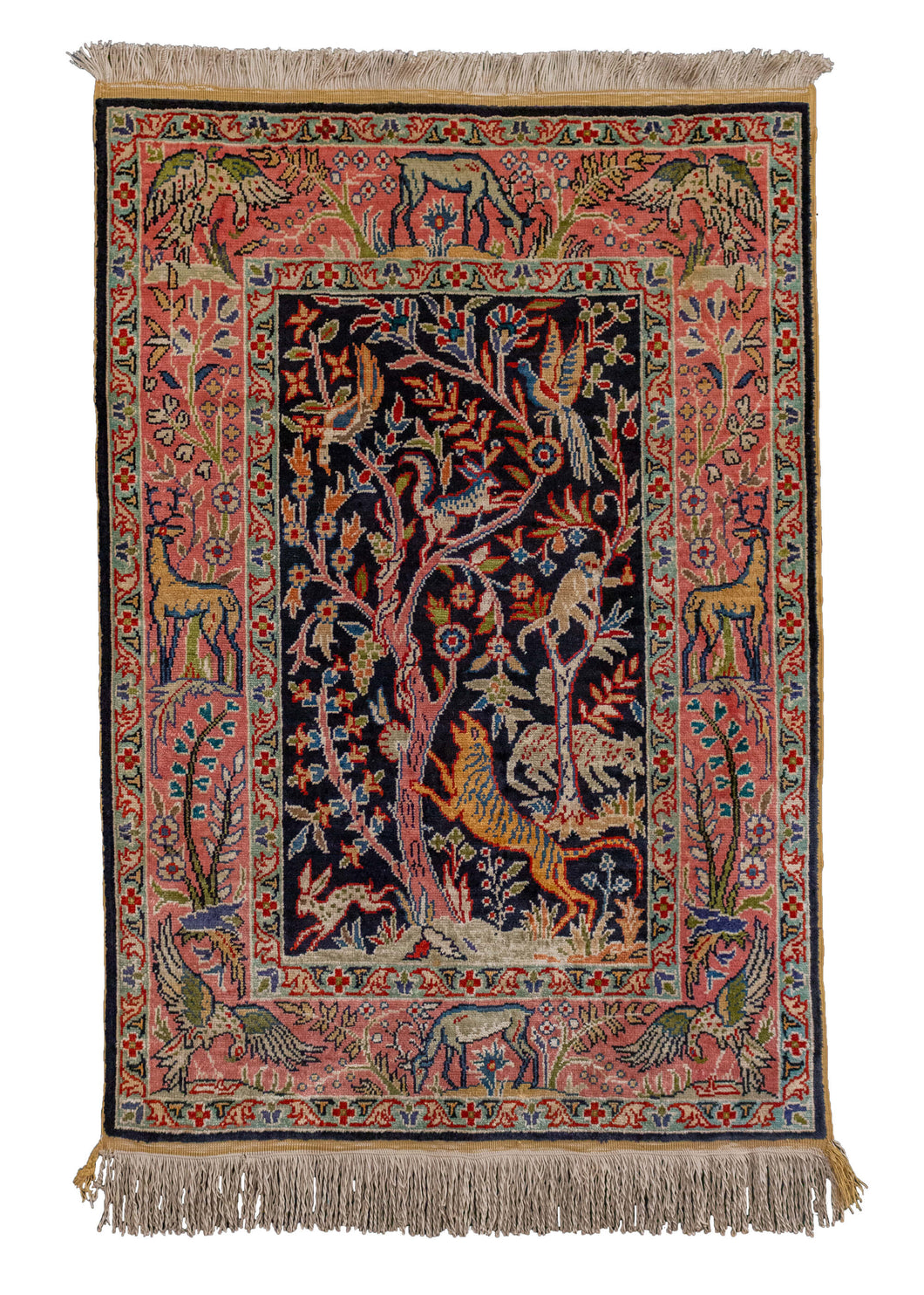 Vintage Silk Pictorial Tabriz Rug - 1'8 x 2'8