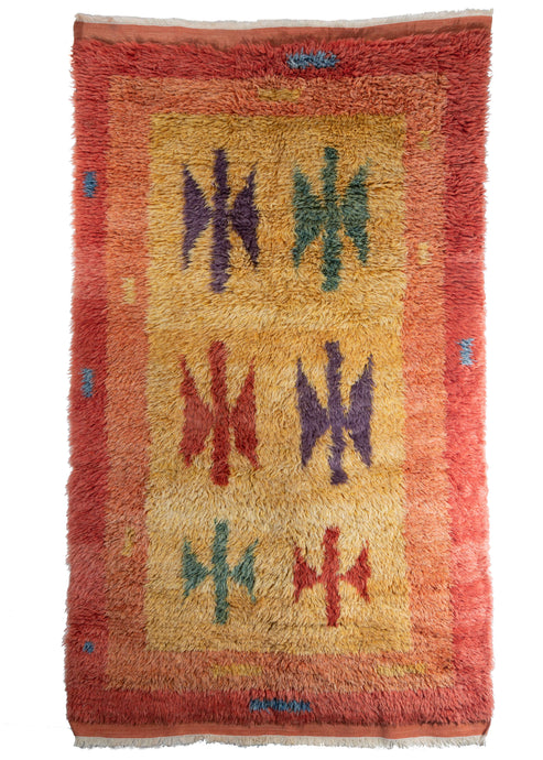 Vintage Colorful shaggy Turkish Tulu rug with axe hammer design