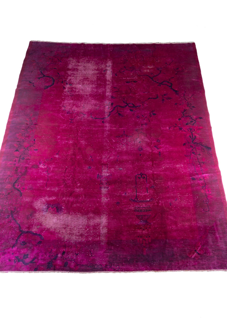 Chinese Art Deco Magenta overdye room size rug