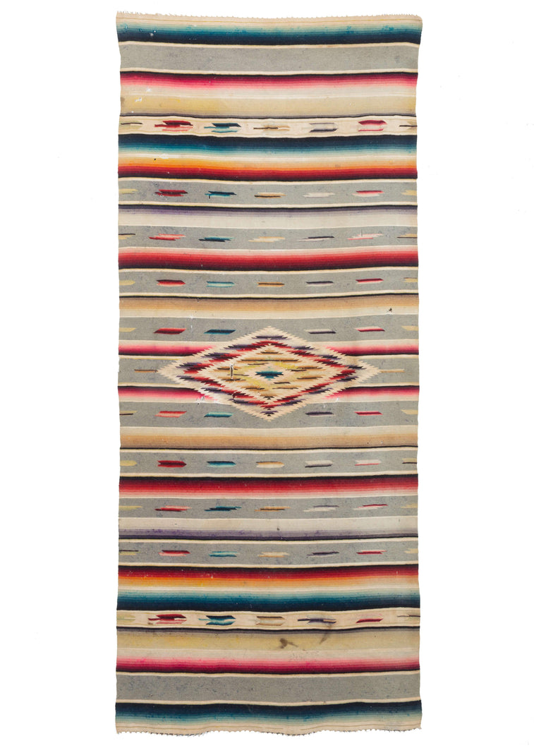 Vintage Mexican Serape Textile with extensive moth damage