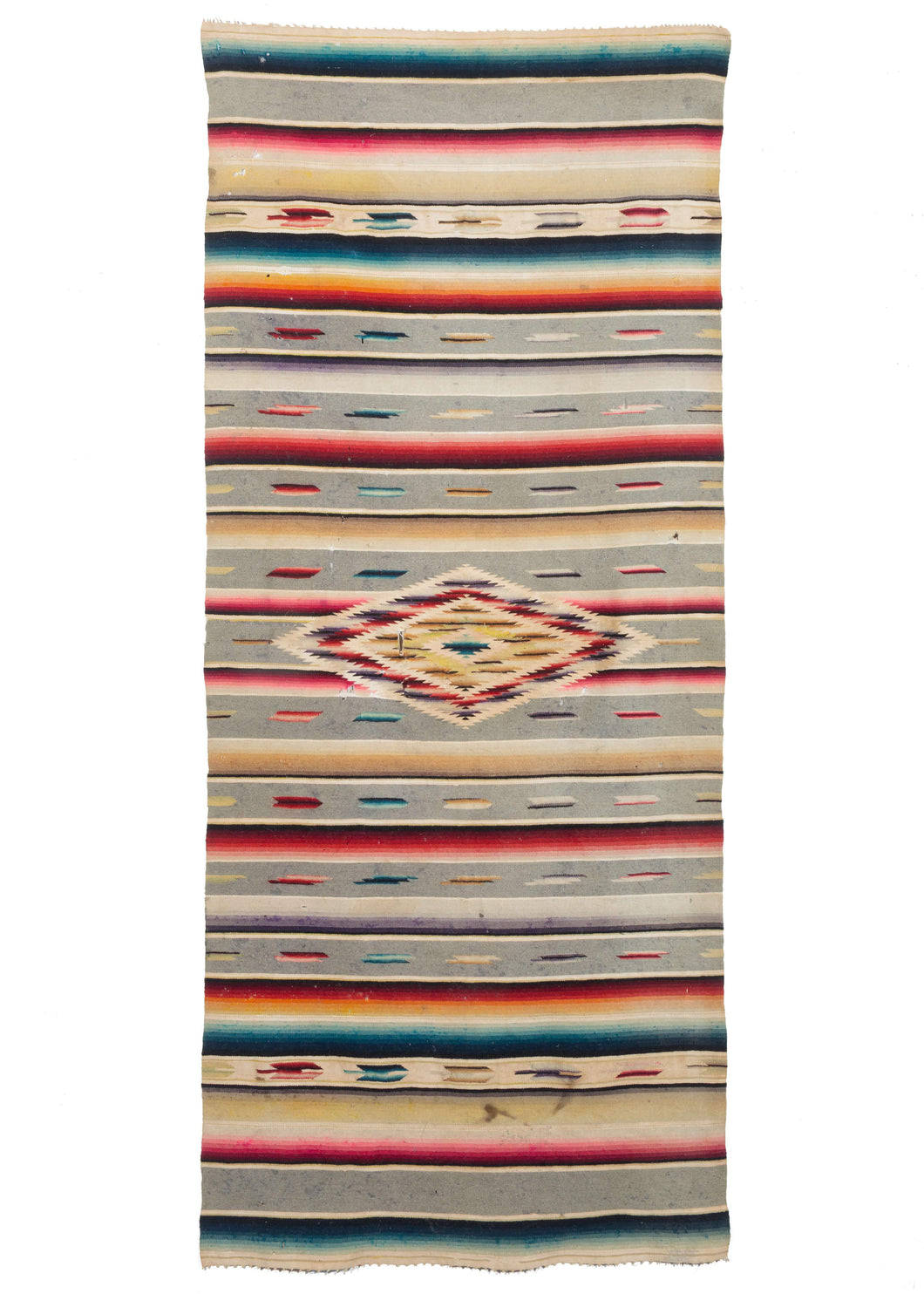 Vintage Mexican Serape Textile with extensive moth damage