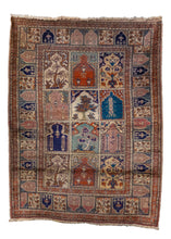 Turkish Kayseri rug handwoven during the second quarter of the 20th century.   This elegant little rug features a sophisticated garden block design on a taupe field, which is also repeated in the main border. Each block has a unique design that is repeated once within the field design, and consist of various garden motifs. In excellent condition, signs of wear consistent with age. Low pile and densely woven, extremely soft and shiny