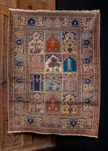 Turkish Kayseri rug handwoven during the second quarter of the 20th century.   This elegant little rug features a sophisticated garden block design on a taupe field, which is also repeated in the main border. Each block has a unique design that is repeated once within the field design, and consist of various garden motifs. In excellent condition, signs of wear consistent with age. Low pile and densely woven, extremely soft and shiny.